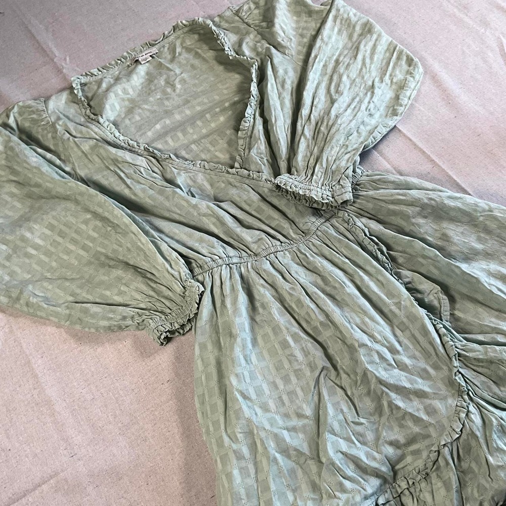 Womens American Eagle Light Green Cotton Short-Sleeve Wrap Dress (Small)